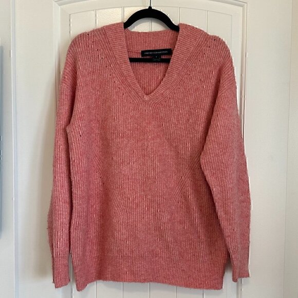 French Connection oversized soft v-neck pink peach sweater women's S - Picture 1 of 10